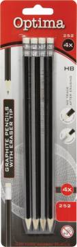 Grafitni svinčnik Optima HB z radirko 4/ Črna 3185