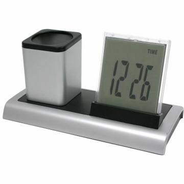 Namizna večnamenska digitalna ura z lonč Srebrna 8164